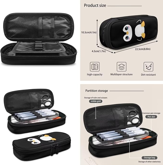 Penguin Print Backpack for Kids 4 Pieces School Backpack with Insulated Lunch Bag with Pencil Case Water Bottle Carrier for 4-6 Years - Image 3