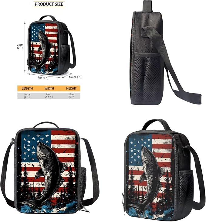 GIFTPUZZ Fish American Flag Backpack Set for Elementary Boys | Vintage Patriotic Print, 4-in-1 School Set, 17 Inch Bookbag with Lunch Box, Pencil Case, Water Bottle Sleeve, Ages 6-8 - Image 6