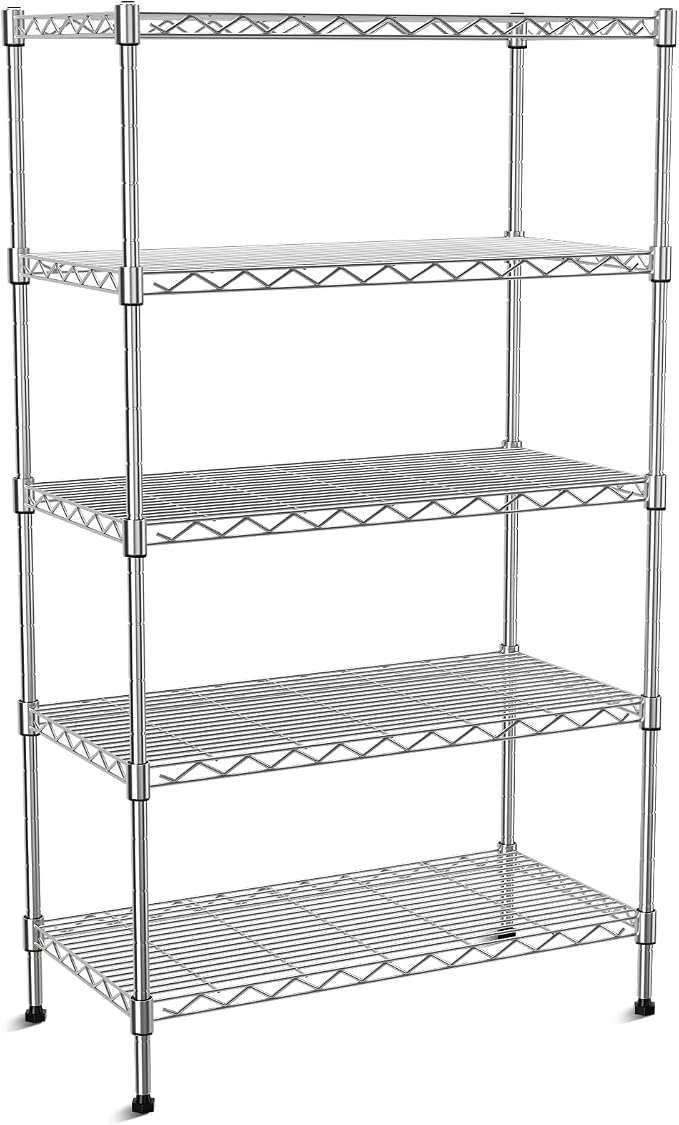 5-Tier Heavy Duty Metal Shelf,Chrome Wire Shelving Unit 35" Wx18 Dx71 H,Height Adjustable Storage Wire Shelves with Lockable Wheels for Garage,Kitchen,Office,Bathroom,Studio by Vanzbon