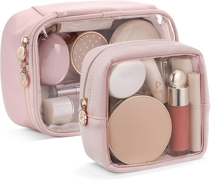Pocmimut Mini Makeup Bag with Small Cosmetic Bag Travel Essentials Organizers,TSA Approved Toiletry Bag Makeup Pouch Clear Cosmetic Bags for Women,Pink by Pocmimut