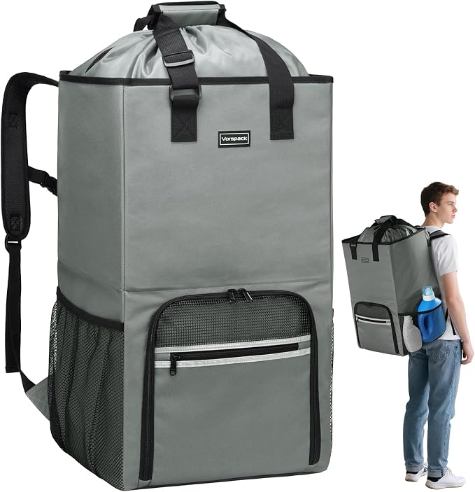 Vorspack Laundry Bag Backpack - Extra Large Laundry Bags with Shoulder Straps Heavy-duty 2 in 1 Laundry Hamper Basket for College Dorm Camp Laundromat Room Essentials - Grey by Vorspack