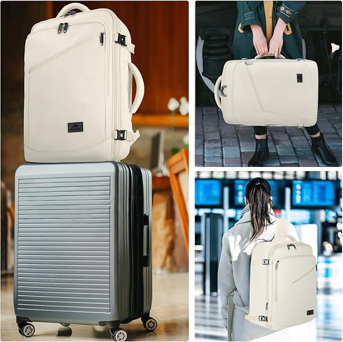 MATEIN Large Travel Backpack Women, Lightweight Carry on Backpack & Hidden Shoulder Straps, Waterproof Anti-Theft Daypack for Flight, Expandable Hiking Weekend Daypack, Travelling Gifts, Beige | Expandable Weekender Daypack, Large Capacity, Adjustable ... - Image 6
