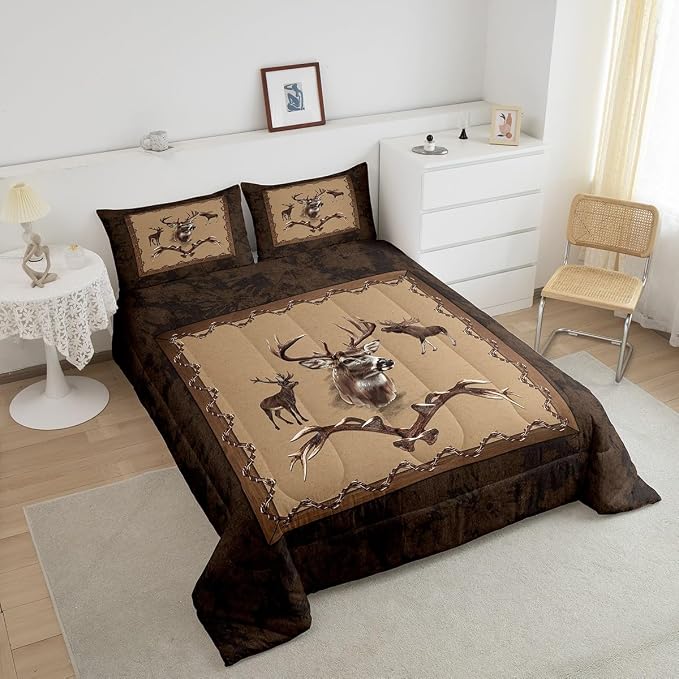 Erosebridal Farmhouse Deer Comforter Sets for Kids Boys Girls Southwestern Bedding Set Twin Size Rustic Hunting Animal Quilt Moose Deer Down Comforter with 1 Pillow Sham Bedroom Decor - Image 4