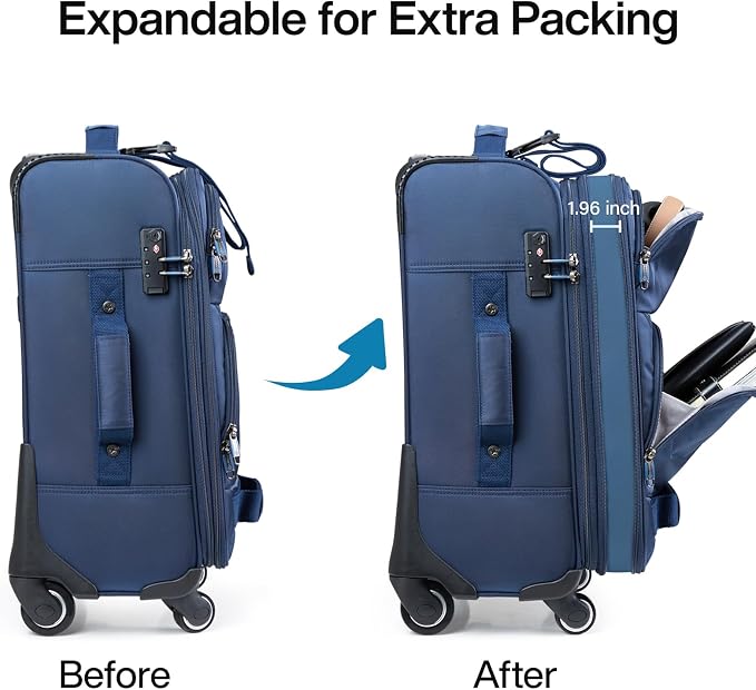 Hanke 28 Inch Softside Expandable Luggage with Spinner Wheels,Check Large Luggage Rolling Suitcase Travel Luggage with TSA Approved,Blue - Image 2