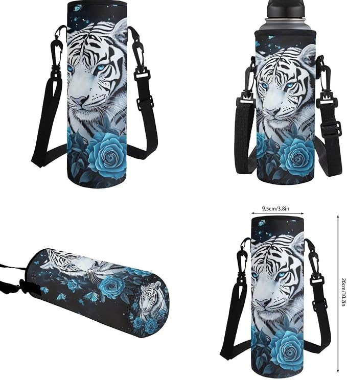 4Pcs White Tiger Backpacks for School Girls Backpack and Lunch Box Set, Blue Rose Kids School Bag with Lunch Box Pencil Case Water Bottle Holder for Elementary Kindergarten Preschool - Image 6