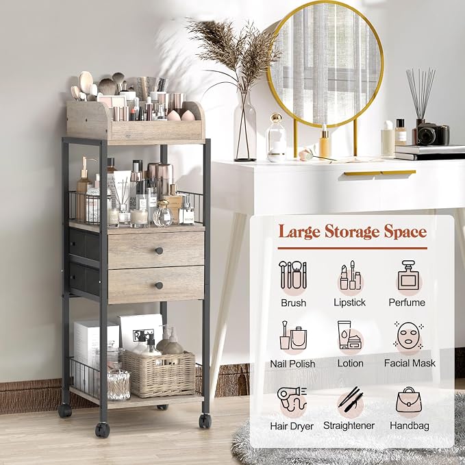 Makeup Organizer, Floor Skincare Organizers Make Up Organizers and Storage with Drawers, Vanity Organizer Cosmetics Display Cases Holder for Skin Care Nail Polish Perfume Black - Image 2