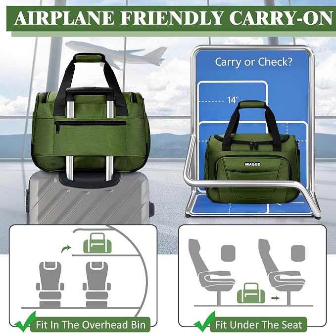 Underseat Carry On luggage Bag Airplanes Personal Item Bags, Gym Bag for Men Weekender Overnight Travel Tote Bag Shoulder Small Softside Carry on Luggage Travel Duffel Bags For Men,16 IN Green - Image 5
