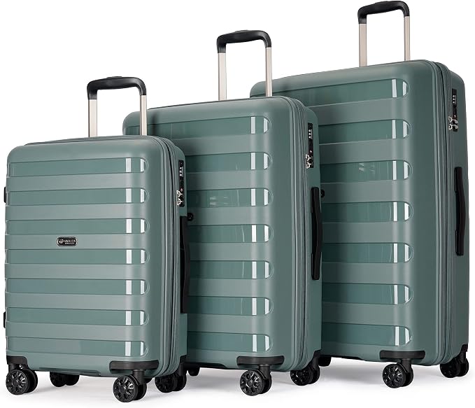 GinzaTravel PP material 3-piece expandable luggage sets with Spinner Wheels， Suitcase with TSA Lock，Large Luggage for Family Travel carry on 20/24/28，Dark green color - Image 2