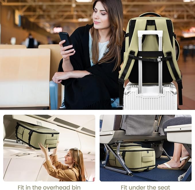 LOVEVOOK Travel Backpack For Women,40L Carry On Backpack Flight Approved,TSA Personal Item Travel Bag Fits 17 Inch Laptop,Weekender Overnight Daypack with Toiletry Bag and Cube,White Light-brown - Image 5