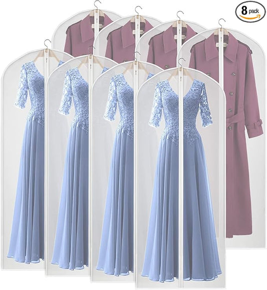 Clear Garment Bags for Closet Storage Suit Bag Set of 8 Hanging Clothes Cover Dress Bag Dust-Proof with Zipper for Suit, Coat, Long Dresses Clothes Storage 24” x60” by Kntiwiwo