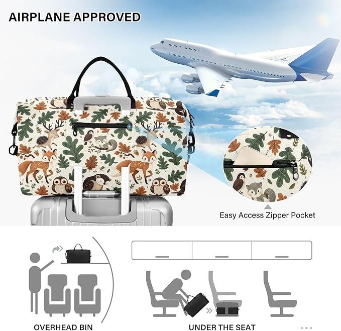 Weekender Bags Travel Duffel Gym Bag Animals Fox Deer Woodland Forest Hedgehog Carry on Overnight Tote Bag with Toiletry Bag for Airplane Travel Trip Gym Yoga - Image 5