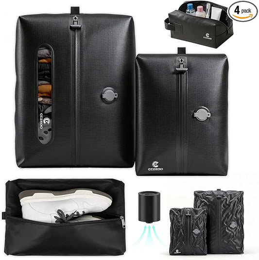 Compression Packing Cubes for Travel with Electric Pump, Vacuum Travel Organizer Set for Carry-On Luggage, Shoe Bag & Toiletry Bag, 5-Piece by CCZedo