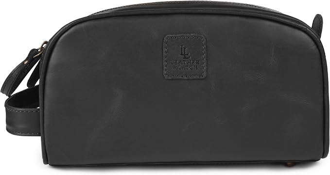 Full Grain Leather Toiletry Bag for Men & Women – Water-Resistant Travel Shaving Kit Organizer with YKK Zipper, Spacious Bathroom Grooming & Cosmetic Storage Case - Black - Image 2