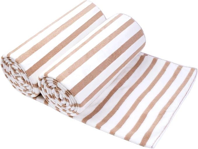JML Beach Towels Set of 2, 30" x 60", Large Microfiber Bath Towel Cabana Stripe, Quick Drying Absorbent for Sauna, Shower, Gym, Summer Party, Sport, Swimming, Pool, Yoga, Camping, Coffee by JML