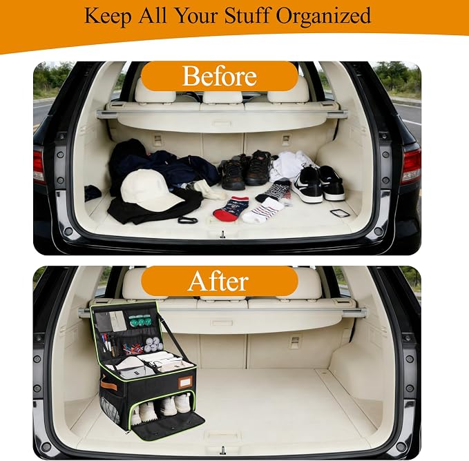 2 Layer Golf Trunk Organizer, Golf Organizer with 2 Pairs Shoes Compartment, Golf Storage Waterproof Car Trunk Locker for Balls, Caps, Clothes, Gloves, Accessories, Gifts for Golfers - Image 6