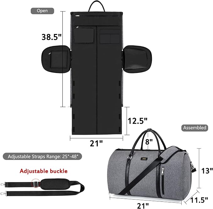 Convertible 2-in-1 Garment Bags for Travel, 50L Carry On Garment Duffle Bag With Shoe Compartment Large Weekender Bag for Women Men Hanging Suitcase Suit Travel Duffel Overnight Bags - Image 5