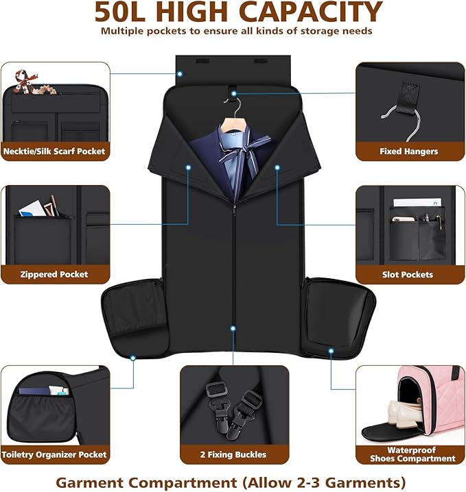 Rolling Garment Bags for Travel - Carry on Convertible Garment Duffle Bags with Wheels for Men Women, 4 in 1 Large Travel Duffel Bags with Shoes Compartment Hanging Suit Dress Weekender Bag 4pcs Set - Image 2