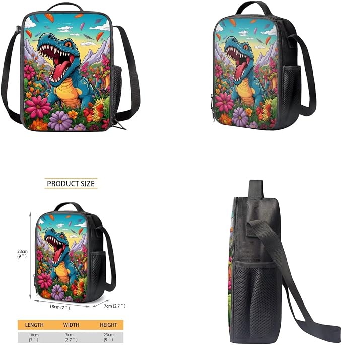 Dinosaur Backpack for Kids 5-7 Girls Backpack with Lunch Box Water Bottle Holder with Strap and Cute Pencil Case 4PCS Set Bookbag with Front Pocket for School 17 inch Large School Bag for Boys - Image 4