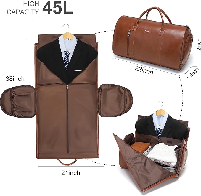 Garment Bags for Travel, 45L Carry-On Convertible Duffle with Strap | 2-in-1 hanging suit bag converts to duffel, shoe compartment, waterproof PU leather, wrinkle-free, detachable strap - Image 2