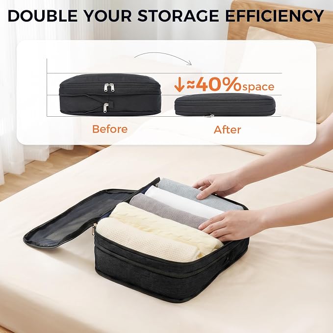 BAGAIL 8 Set Compression Packing Cubes, Durable & Wear-resistant Expandable Luggage Organizer Bags for Travel Accessories (Black) - Image 2