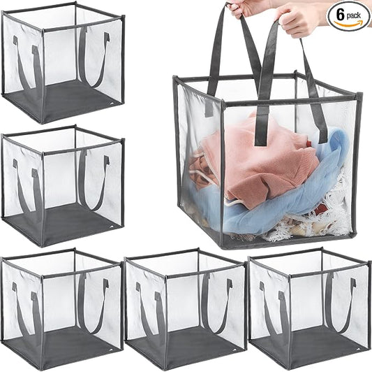 Zopeal 6 Pack Popup Laundry Hamper 13 Inch Collapsible Laundry Baskets with Handles Mesh Clothes Baskets Portable Single Layer Foldable Clothes Hamper Square Bin for Washing (Grey,Single-layer) by Zopeal