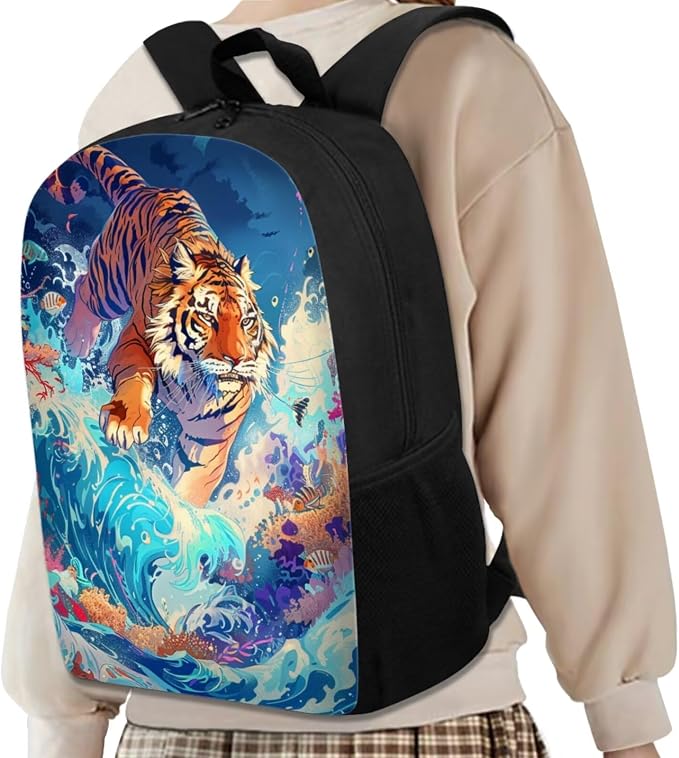 17 Inch Animal Print School Backpack And Lunch Box Set for Kids Lightweight Sea Wave Tiger Backpack for Boys Girls Sturdy School Bag with Insulated Lunchbox Pencil Case Student Bookbag - Image 2