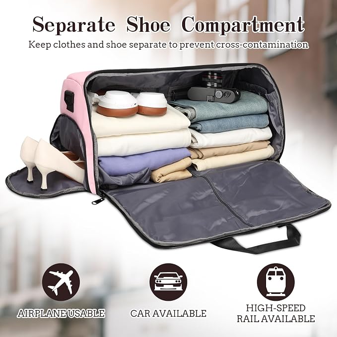 Garment Duffle Bags for Travel, Carry On Garment Duffel Weekender Bag 45L | 2-days Trip,Wrinkle-Free Travel,Separate Shoe Pocket | Overnight Garment Bag for Vacation, Business Trips, Weekend - Image 2