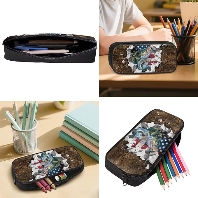 GIFTPUZZ 4 in 1 Hunting Camo Fish American Flag Kids Backpack Set | Patriotic School Bookbag with Lunch Box for Elementary Boys, Zippered Pencil Pouch, Water Bottle Holder, Travel, Ages 6-8 - Image 5