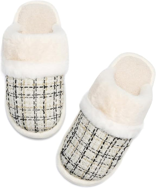 MAXTOP Womens Cozy Memory Foam Slippers Soft Warm Slip On Faux Fur House Slippers,Anti-Skid Rubber Sole,Creative Gifts for Women Mom Girlfriend