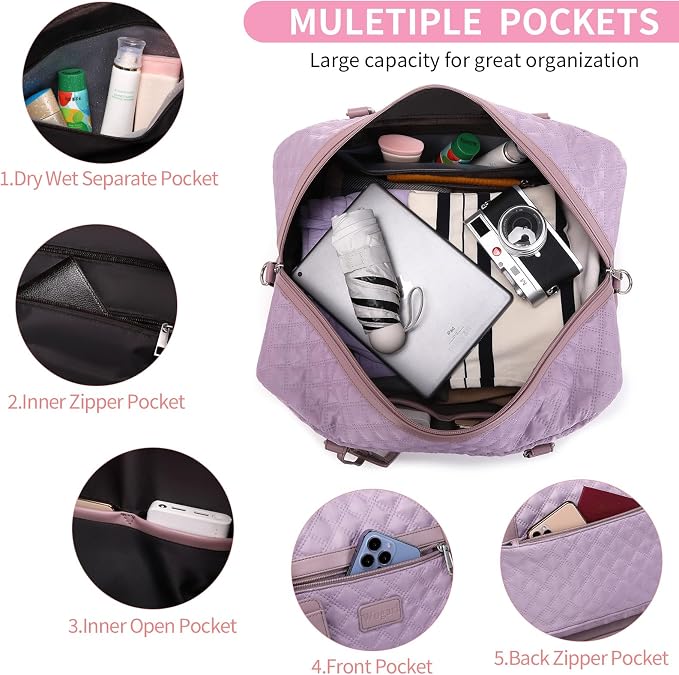 Wogarl 4PCS Weekender Bags for Women Large Overnight Weekend Travel Duffel Carry on Shoulder with Shoe Compartment Canvas Toiletry Bag for Travel Business Gym - Image 4