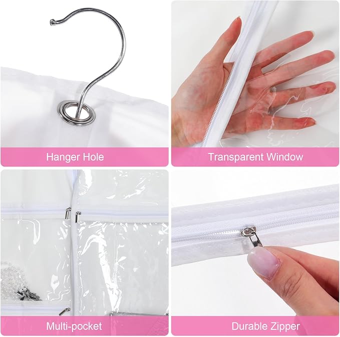 6 Pcs 24'' x 50'' Clear PVC Garment Bag Dance Costume Competition Bag with Rack Zippers Pockets Hanging Garment Covers Costume Organizer Costume Carrier for Adults Kids(White) - Image 3
