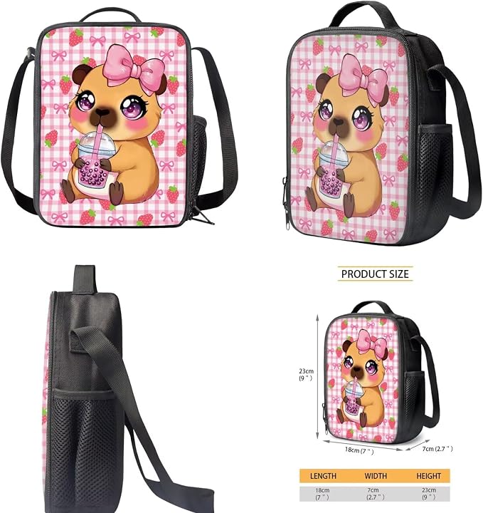 Cute Capybara Backpack for School Girls 2nd Grade : 17in Strawberry Bookbag with Lunch Box Set - 4 in 1 Elementary Student Book Bag for Kids 6-8-10 - Image 5