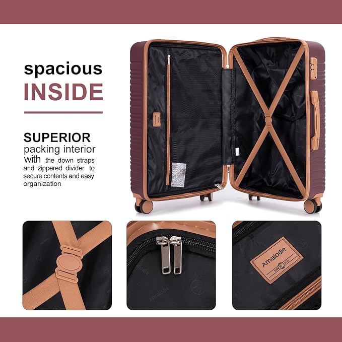 Amalodie Luggage Sets 5 Piece Suitcases with Double Spinner Wheel,Suitcase Set ABS Hard Case Luggage with TSA Lock and Durable Waterproof Travel Luggage - Image 5