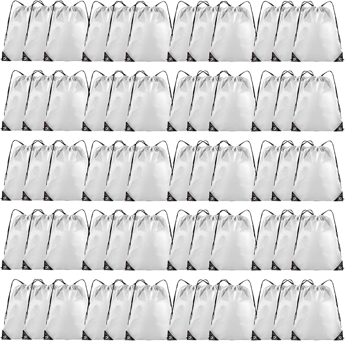 Grneric 60 Pieces Drawstring Backpack Bulk Cinch Sackpack Ployster Drawstring Bags for Gym Party Trip(White) by Grneric