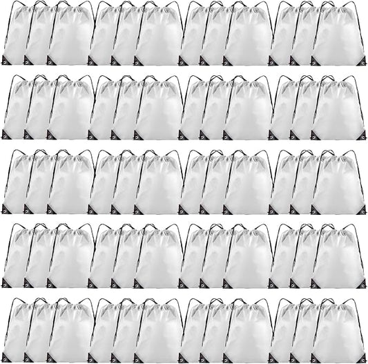 Grneric 60 Pieces Drawstring Backpack Bulk Cinch Sackpack Ployster Drawstring Bags for Gym Party Trip(White) by Grneric