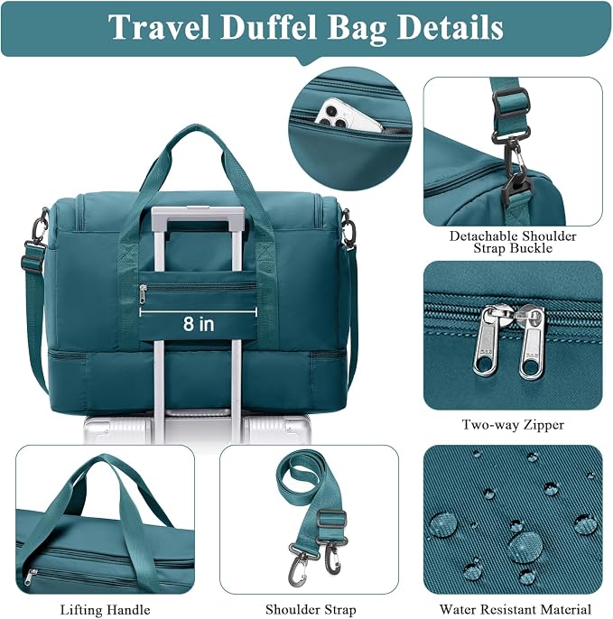 Extra Large Travel Duffel Bag, Carry-On Weekender Bags for Women Travel | Overnight Weekend Bag with Shoes Compartment for Travel Business Trips Sport Hospital, Toiletry Bag Included - Image 6