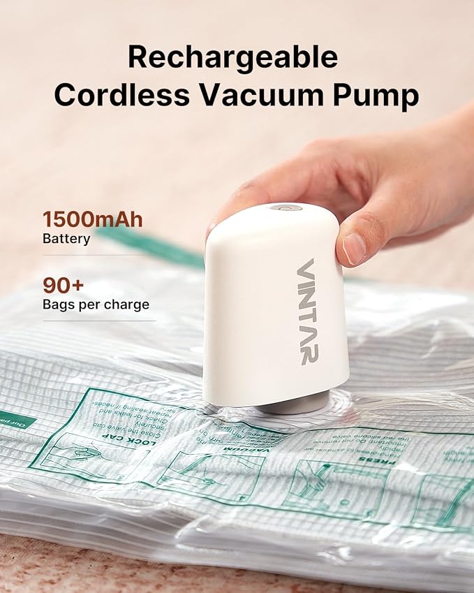 Vacuum Seal Bags for Clothing Travel with Rechargeable Cordless Pump, VINTAR 16 Pack Space Saver Vacuum Storage Bags for Clothes, Travel Compression Bags Set (4XL/4L/4M/4S) for Luggage and Suitcase - Image 3