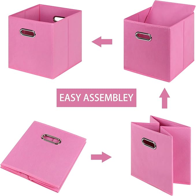 Fabric Cloth Storage Bins,Fabric Cube Bins Organizer with Dual Handles Foldable Cube Storage Baskets for Home Bedroom Storage,Set of 6,(Pink) - Image 6