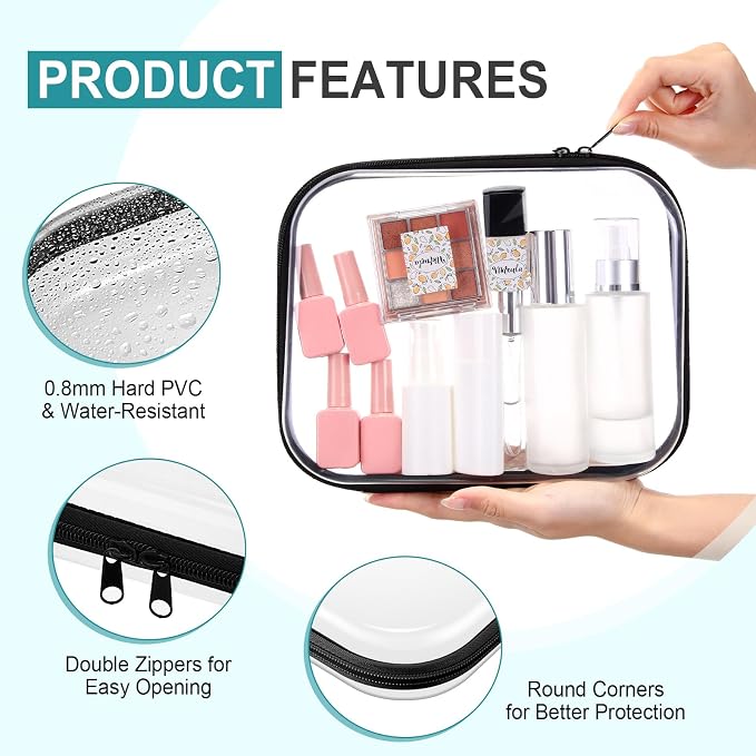 Sanwuta 6 Pcs Clear Hard Zipper Case Plastic Zipper Pouches Transparent Makeup Bag Pencil Case Pouches Toiletry Diaper Bag for Travel Toy Storage Organizer Bins(Black,9.84 x 7.87 x 2 Inch) - Image 3