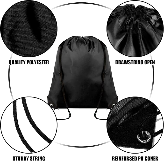 Grneric Drawstring Backpack Bulk 100Pcs Cinch Bag,Polyester Drawstring Bags for Gym Beach Sports Short Trip Party(Black) - Image 2