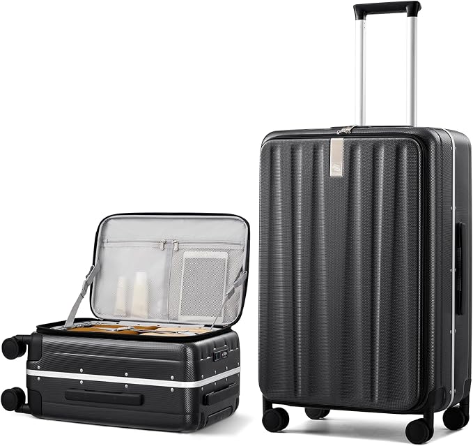 Hanke 26 Inch Large Checked Luggage PC Hard Shell Luggage Top Opening Travel Luggage Suitcases with Wheels for Woman Men.(Jet Black) by Hanke
