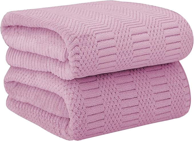 JML Microfiber Bath Towels, Large Bathroom Towel 2 Pack (30" x 60"), Oversized, Soft, Super Absorbent and Fast Drying, Multipurpose Use for Sport, Fitness, Yoga, Diamond Cross Grid Purple by JML