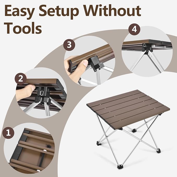 Grope Portable Camping Table with Aluminum Table Top, Folding Beach Table Easy to Carry, Prefect for Outdoor, Picnic, BBQ, Cooking, Festival, Beach, Home (Coffee-S) - Image 5