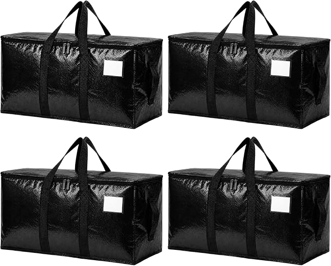 Songrey Heavy Duty Moving Bags, 4 Pack Large Storage Bags with Zipper & Handles, Waterproof Totes Bags for Clothes Packing, Moving, College Supplies, Home Organization by Unknown
