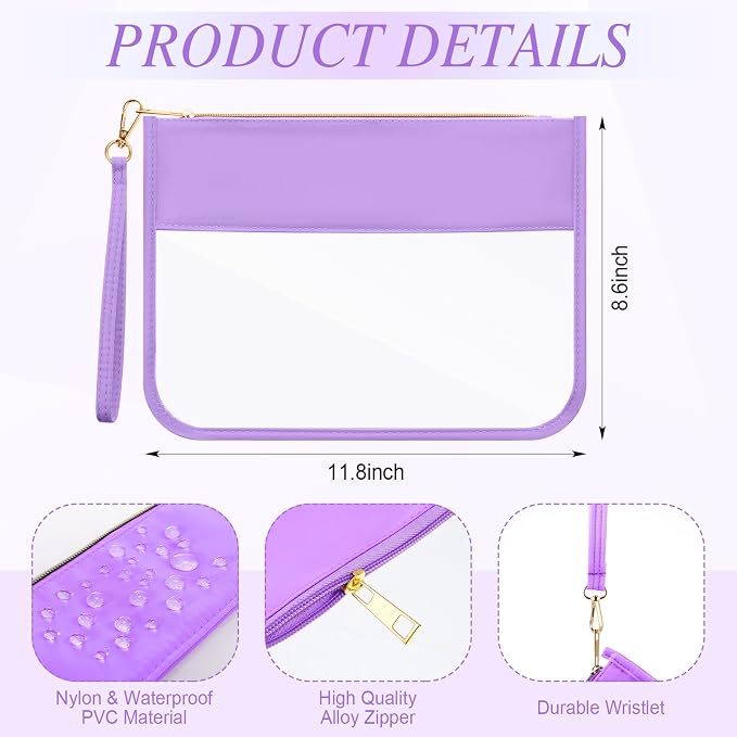 Sweetude 24 Pcs Clear Makeup Bags with Wristlet Bag DIY Chenille Letter Bag Bulk Waterproof Toiletry Bag Flat Preppy Nylon Clear Zipper Pouches Snack Organizer for Women - Image 2