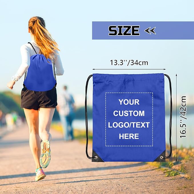 Grneric Custom Drawstring Bags Bulk 10/20/50/100/200 Pack, Promotional Items With Your Logo Personalized String Backpack for Gym, Sport, Travel, Royal Blue - Image 3