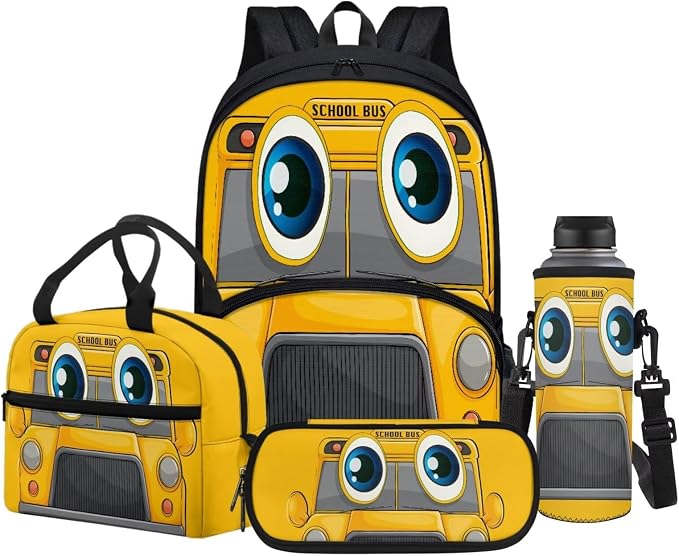POLERO Cartoon School Bus Backpack for Elementary Preschool Kindergarten Boys Girls Bookbag with Lunch Box Pencil Case Water Bottle Holder by WelcometoPOLERO