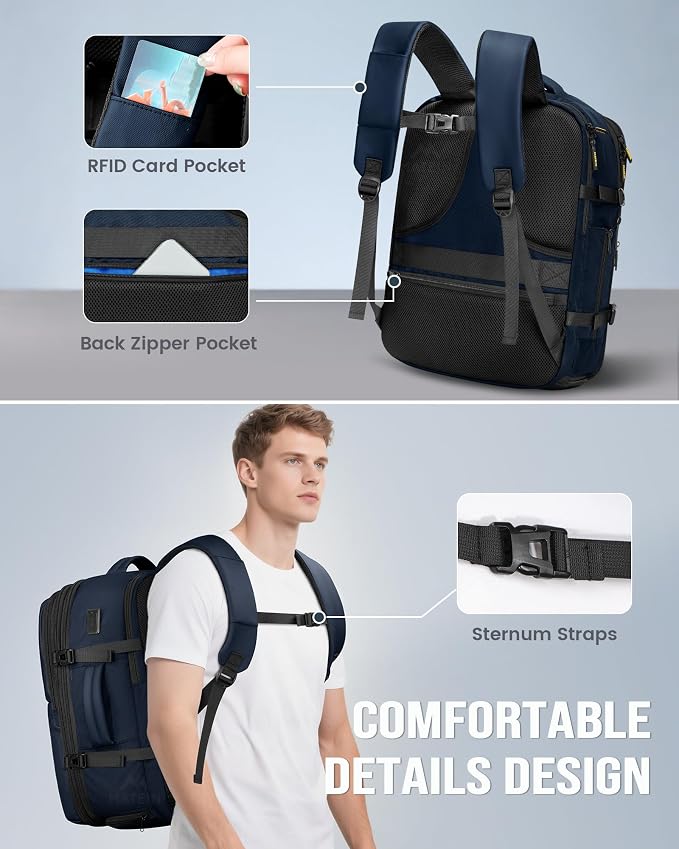MATEIN Personal Item Backpack 18x14x8, Expandable Underseat Travel Backpack | Large Carry on Bag Luggage, Shoe Compartment Removable, TSA Approved, Fit 17.3 inch Laptop, For Frontier Airlines, Blue - Image 5