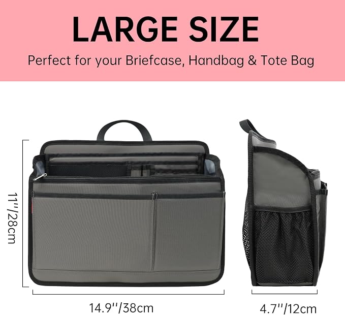 Large Rugged Organizer Insert for Briefcase Tote Shoulder Messenger Bag-20 Pockets,Padded Water-repellent Nylon-Mix - Image 6