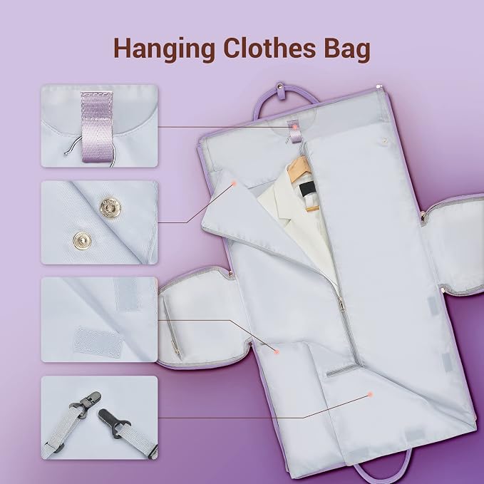 Garment Bags for Travel for Women, Stylish Garment Duffle Bag, Convertible & Foldable 2 in 1 PU Suit Bag For Hanging Clothes, Business Trip Bag With Toiletry Pocket & Shoes Compartment, Purple - Image 5